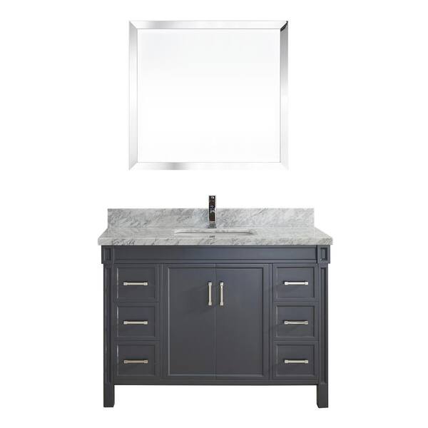 Studio Bathe Serrano 48 in. W x 22 in. D Vanity in Pepper Gray with Marble Vanity Top in Gray with White Basin and Mirror