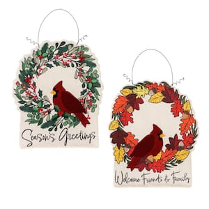 Welcome Friends and Family Cardinal/Christmas Wreath Double Sided Estate Door Decor