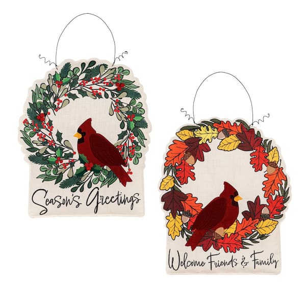 Evergreen Enterprises Welcome Friends and Family Cardinal/Christmas Wreath Double Sided Estate Door Decor