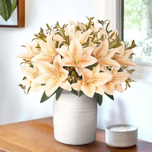 LIVING LUXURY 13 in. Champagne Peach Orange Artificial Stargazer