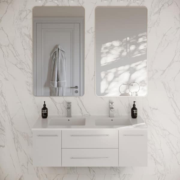 Fresca Lucera 47 in. Wall Mount Floating Double Bath Vanity Cabinet without Top in White - Undermount Sink Compatible