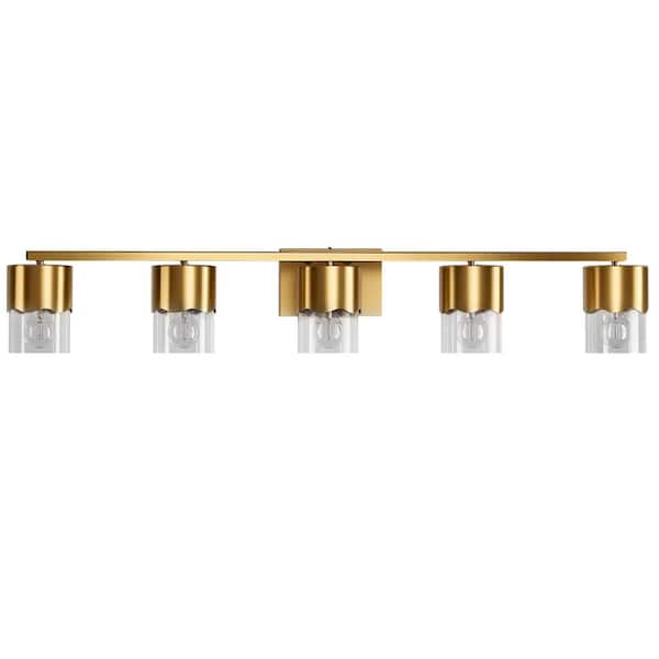 Austin 43 in. Modern 5-Light Electroplating Brass Vanity Light with Clear Glass
