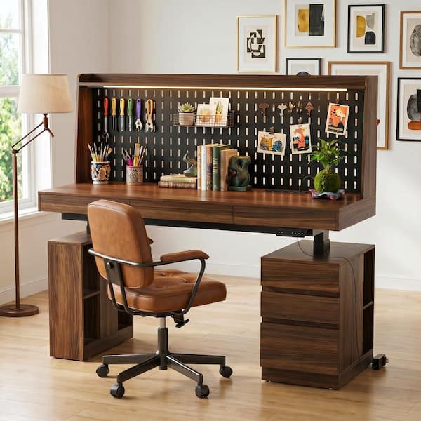 FUFU&GAGA 59 in. Rectangular Brown Wood 3-Drawer Computer Desk
