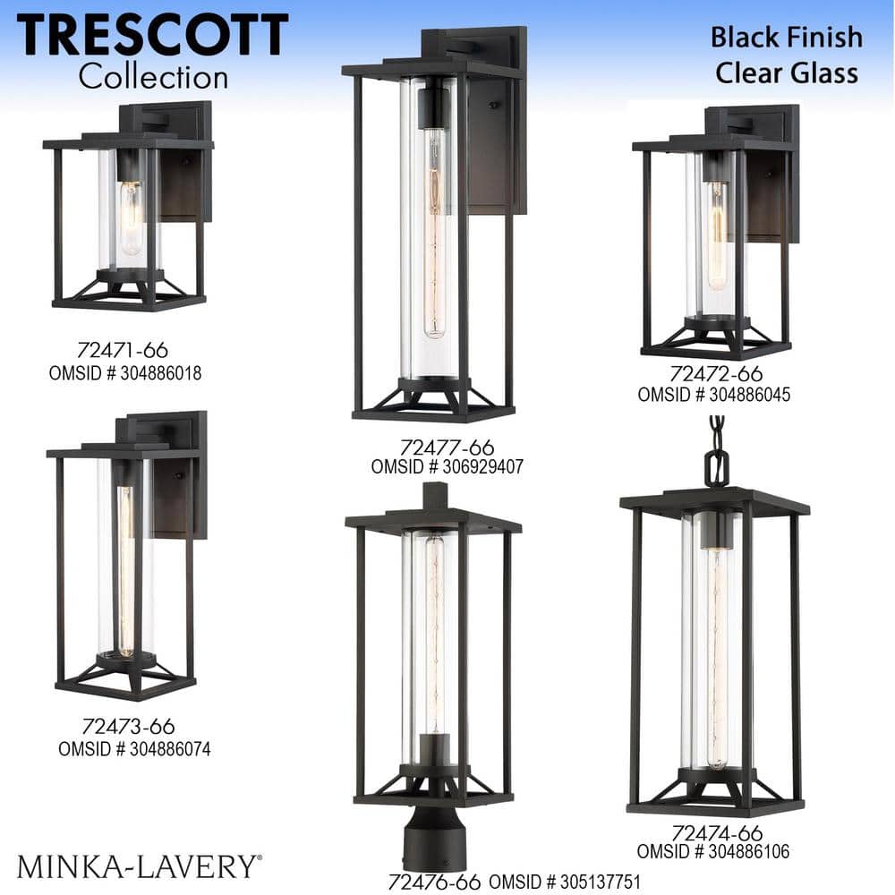 Black Metal Outdoor Post Light with Clear Glass Shade