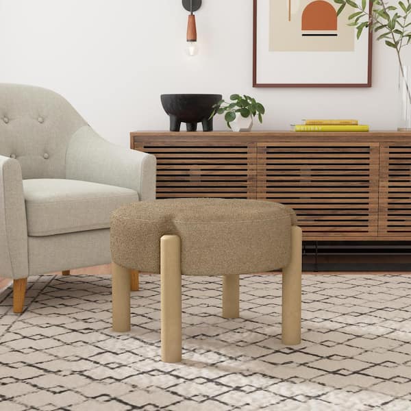 Homepop Luna Brown Boucle Fabric Round Ottoman