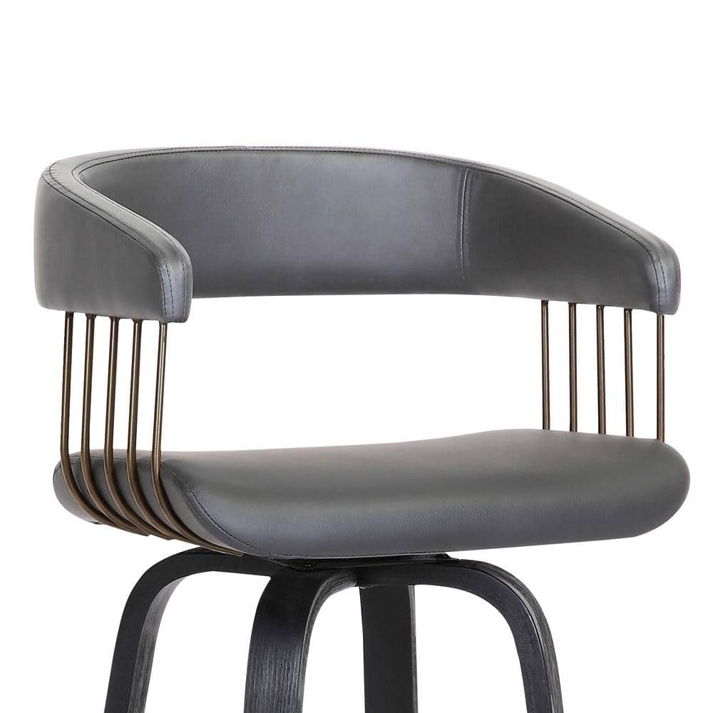 Topanga 26" Swivel Black Wood and Gray Faux Leather Counter Stool