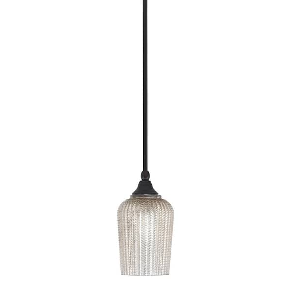 Unbranded Sparta 100-Watt 1-Light Espresso Shaded Pendant Light Mini Pendant with Silver Textured Glass, No Bulb Included