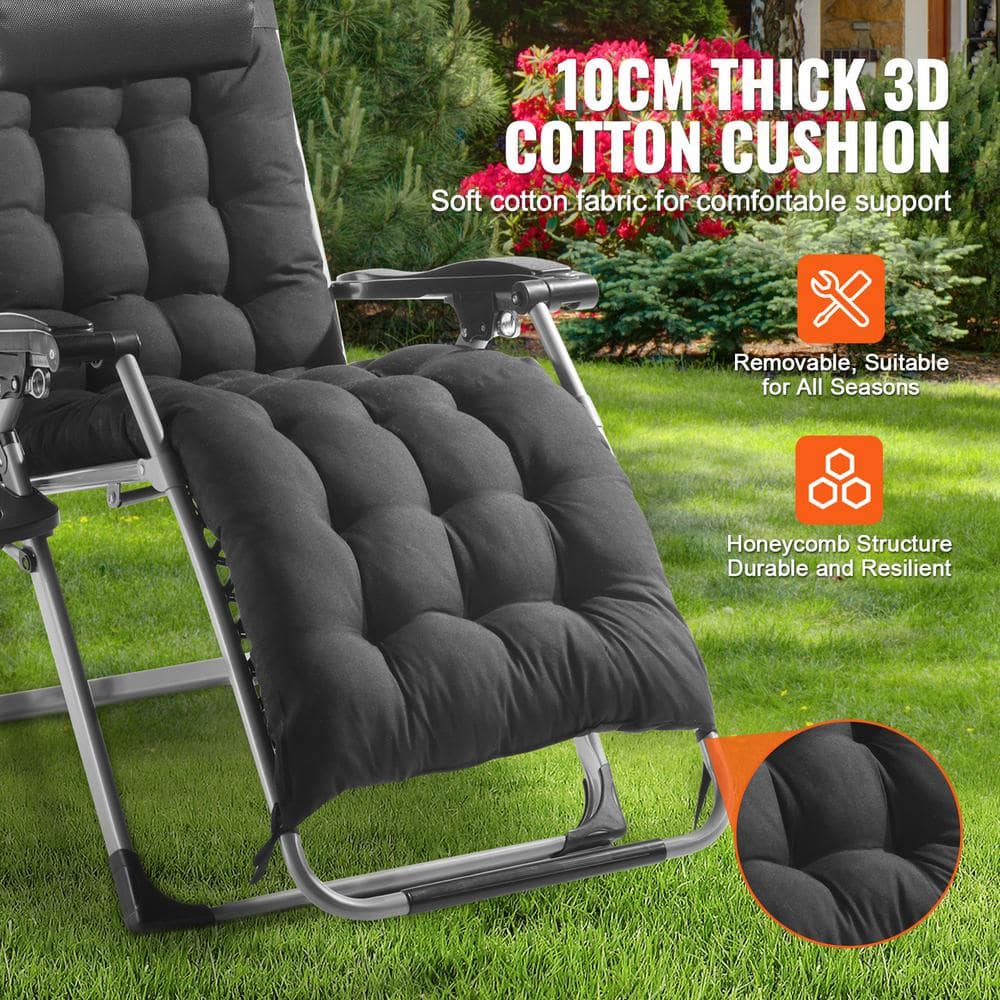 Black Cushioned Zero Gravity Recliner with Cup Holder