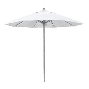9 ft. Gray Woodgrain Aluminum Commercial Market Patio Umbrella Fiberglass Ribs and Push Lift in White Olefin