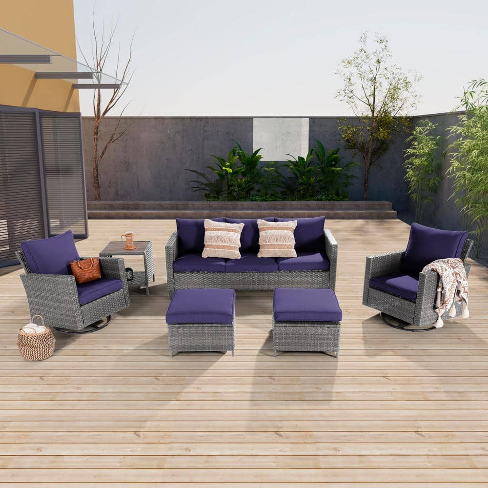 Reviews For JOYESERY 6-Piece Gray Wicker Outdoor Seating Sofa Set With ...