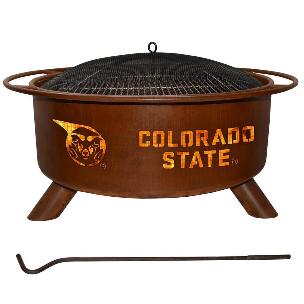 Colorado State 29 in. x 18 in. Round Steel Wood Burning Rust Fire