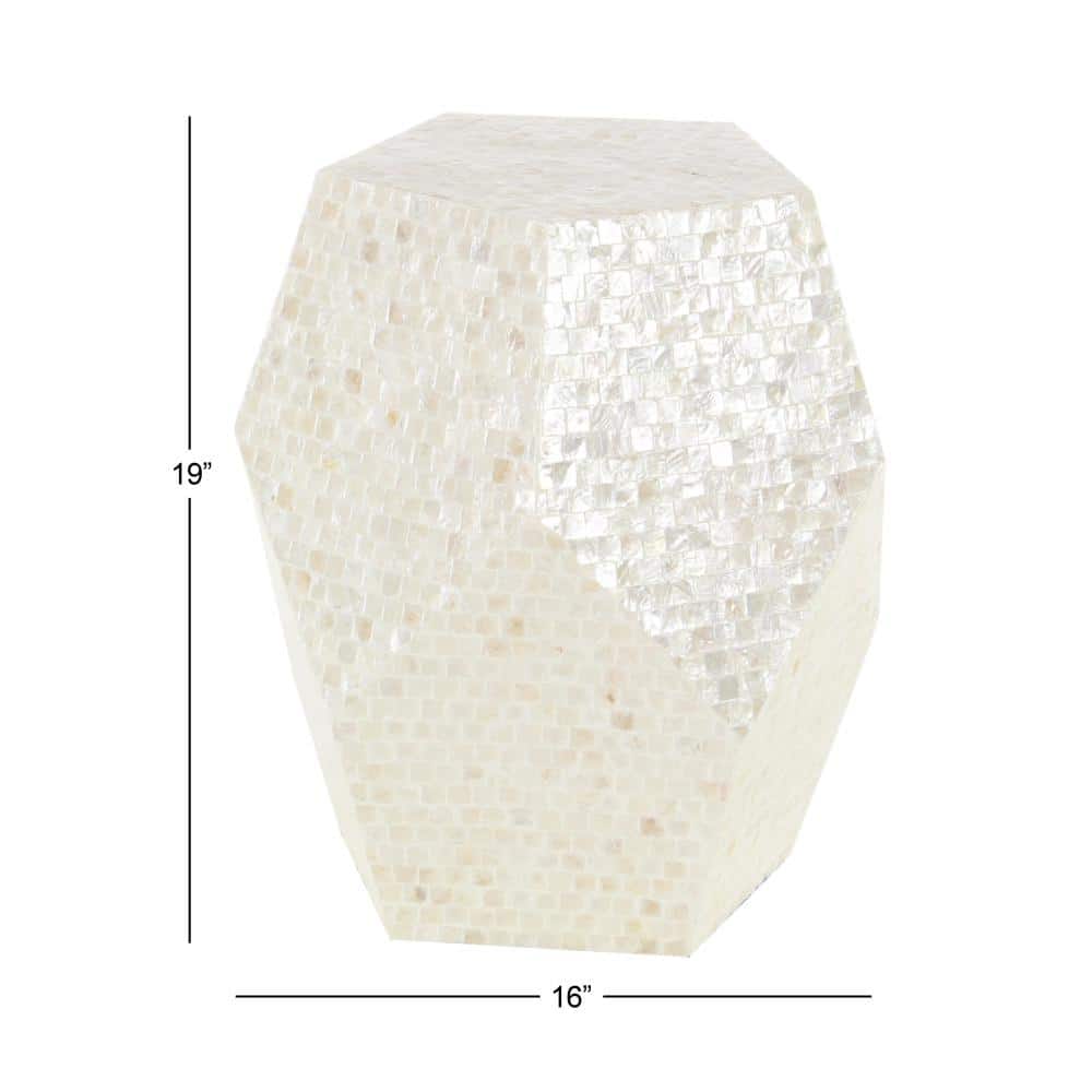 Elegant Cream Mosaic Shell & Wood Round Accent Table