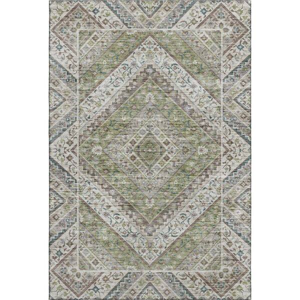 Mayfield Premium Machine Washable Abstract AMF2195 Aloe 9 ft. x 12 ft. Area Rug