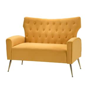 Brion 48 in. Mustard Contemporary Velvet 2-Seats Loveseat with Tufted Back and Metal Legs