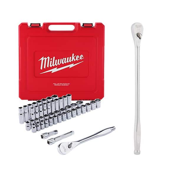 Milwaukee 1/2 in. Drive SAE/Metric Ratchet and Socket Mechanics Tool Set  with 1/2 in. Drive 18 in. Extended Ratchet (48-Piece) 48-22-9010-48-22-9050  The Home Depot