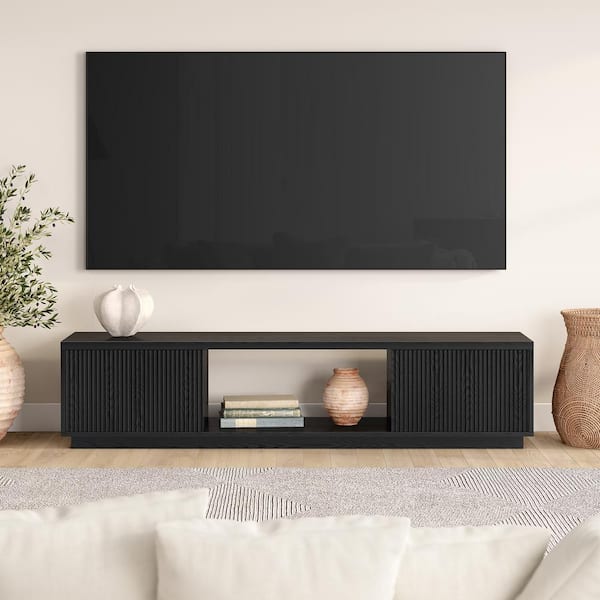 Dorian 69.63 in. Black Grain TV Stand Fits TV's up to 78 in.