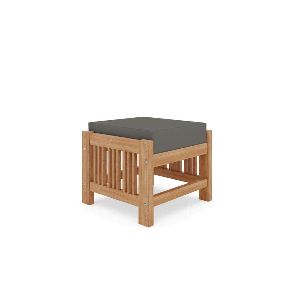 Sylvie Teak Outdoor Ottoman with Sunbrella Charcoal Cushions