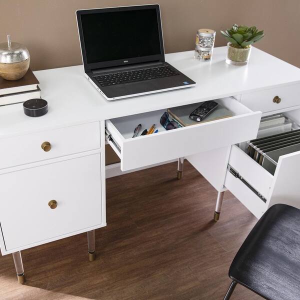 Free Shipping on 47 Modern Rectangular White Writing Desk Metal Base  Wooden Home Office Desk with Drawer｜Homary