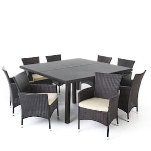Aristo 30 in. Multi-Brown 9-Piece Metal Square Outdoor Dining Set with Beige Cushions
