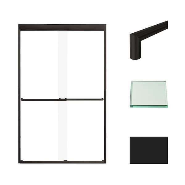 Transolid Frederick 47 in. W x 76 in. H Sliding Semi-Frameless Shower Door in Matte Black with Clear Glass