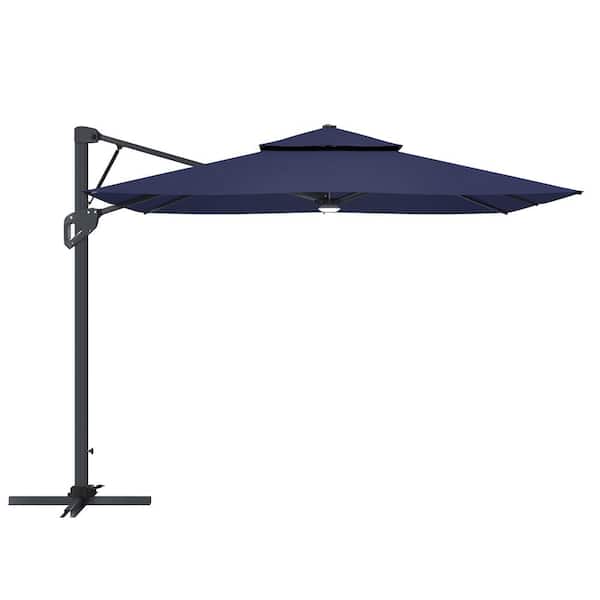 Clihome 10 ft. Square Cantilever Patio Umbrella with Cross base and Bluetooth Audio Atmosphere Light(Navy)