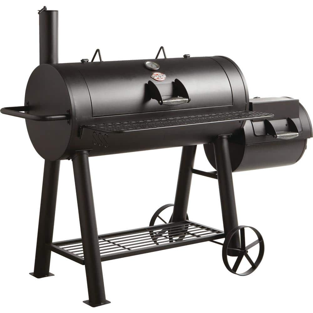 Black Heavy-Duty Steel Barrel Charcoal Grill with Smoker
