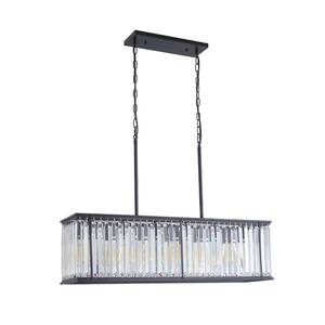 6-Light Black Rectangular Crystal Chandelier for Kitchen Island, Dining Room with No Bulbs Included