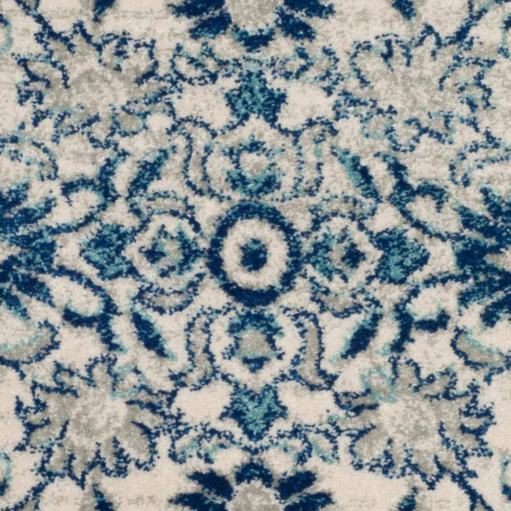 Ivory and Blue High Pile Synthetic Reversible Area Rug
