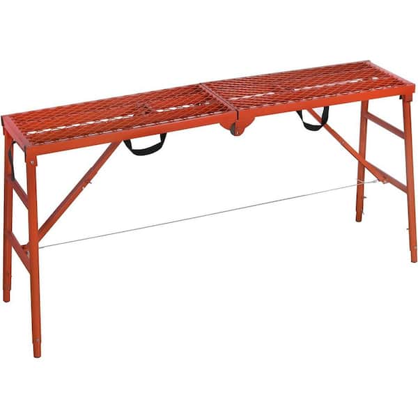 Portable Adjustable Scaffolding Platform 70x15x33 770 Lbs Capacity Red Welded Iron Non-Slip Surface Ladder Accessory