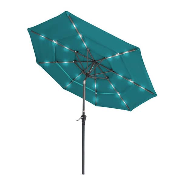 Unbranded 10 ft. Steel Market Solar Patio Umbrella in Cerulean with Push Button Tilt