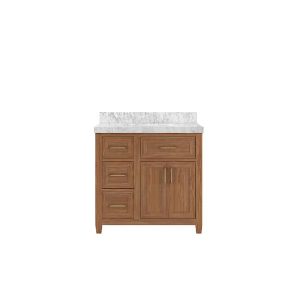 Willow Collections Santa Monica 36 in. W x 22 in. D x 36 in. H Single Sink Bath Vanity Center in Dark Natural with 2" Carrara Marble Top