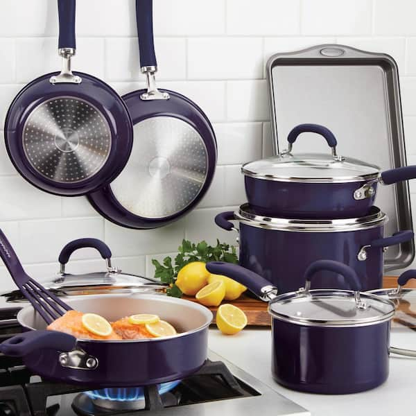 Create Delicious 13-Piece Aluminum Nonstick Cookware Set in Purple Shimmer