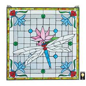 Dragonfly Pond Stained Glass Window Panel