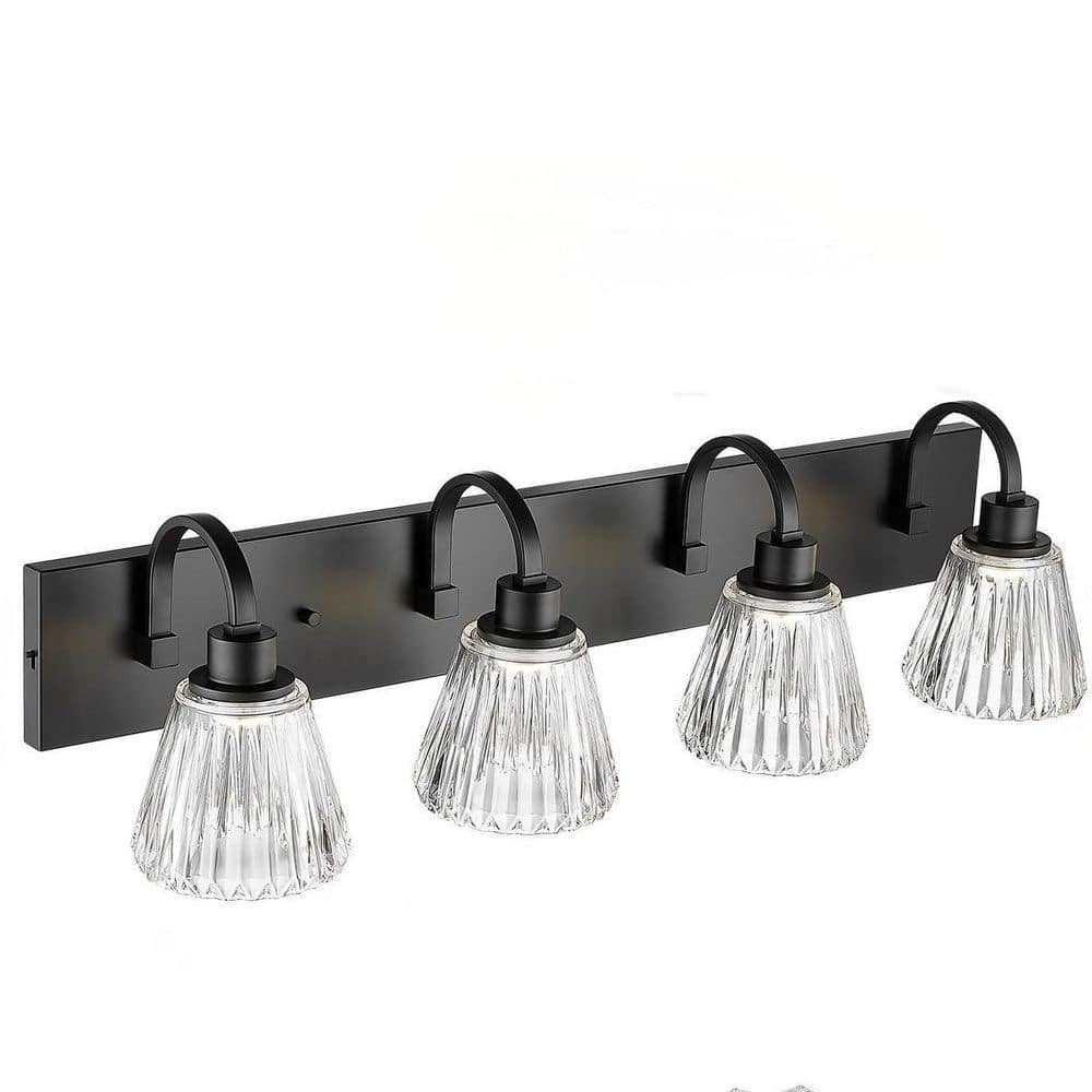 32 in. 4 Light Black LED Vanity Light with Fluted Ripple Glass price history on PriceWatchPro