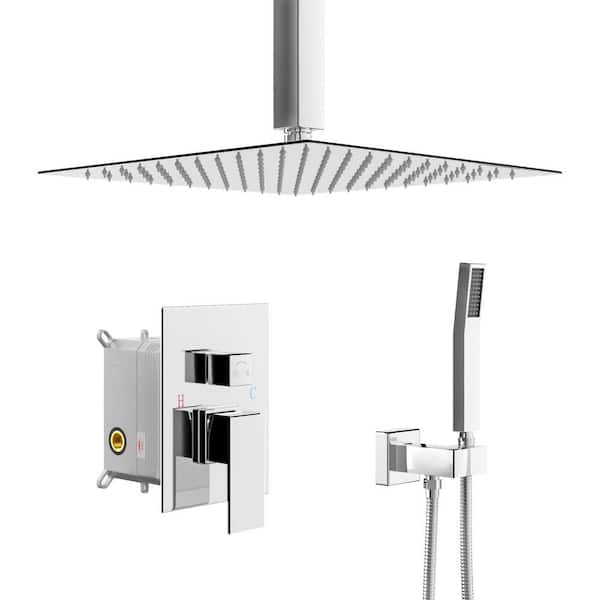 Miscool Ami Single Handle 2-Spray 12 in. Ceiling Mount Shower Faucet 1.8 GPM with Pressure Balance Valve in. Chrome