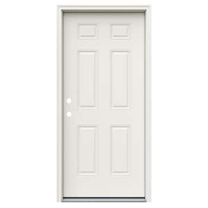 30 in. x 80 in. 6-Panel Right-Hand Inswing Primed Steel Prehung Front Door on 4-9/16 in. Frame with Nickel Hinges