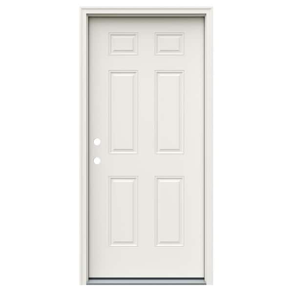 MMI DOOR 30 in. x 80 in. 6-Panel Right-Hand Inswing Primed Steel Prehung Front Door on 4-9/16 in. Frame with Nickel Hinges