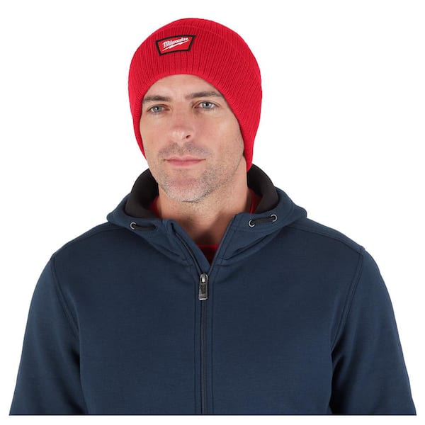 Red Rib-Knit Cuffed Beanie Hat