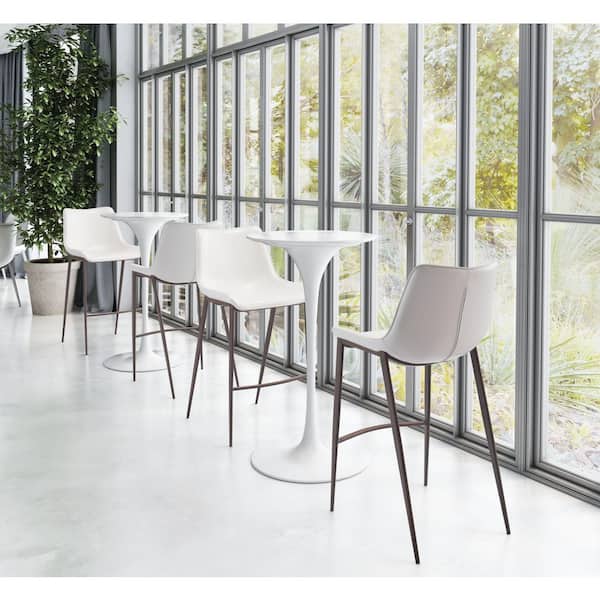 Magnus Walnut 29.9 in. Solid Back Plywood Frame Barstool with Faux Leather Seat - (Set of 2)