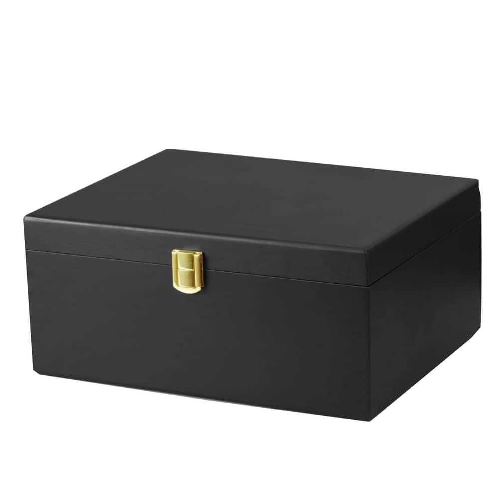 11 in. W Large Black Wood Decorative Keepsake Box with Hinged Lid