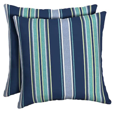 16 x 16 Sapphire Aurora Blue Stripe Square Outdoor Throw Pillow (2-Pack)
