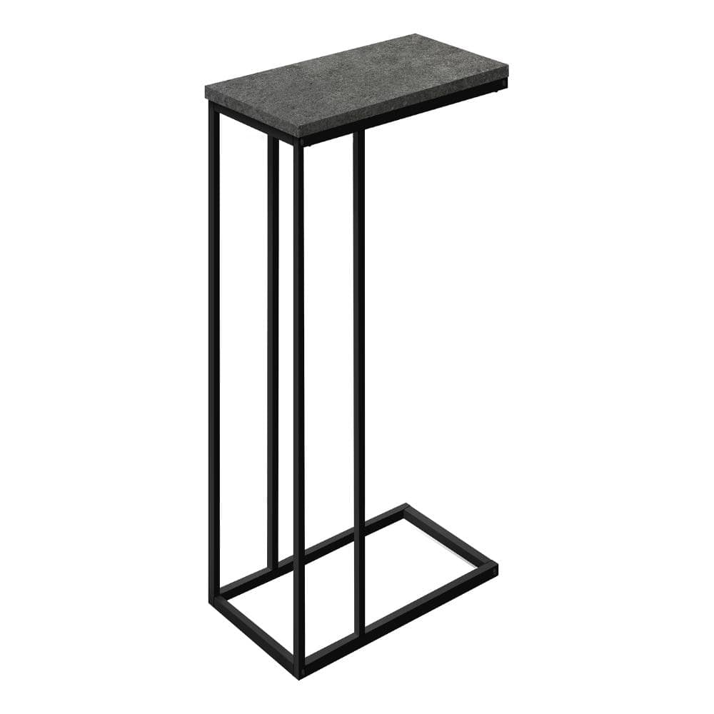 15.75 in. L x 9.45 in. W x 24 in. H C-Shaped Gray Stone Side Table, Black Base