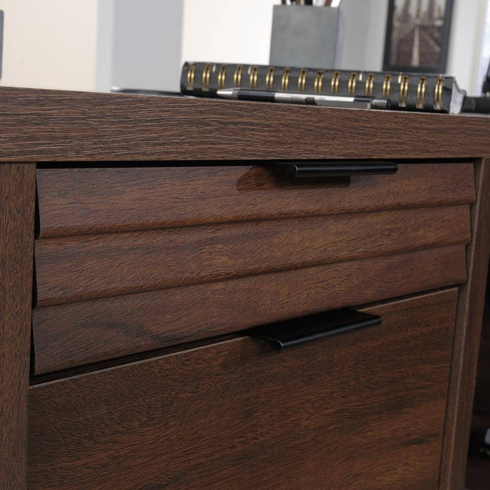 Gray Wood L-Shaped Computer Desk with Drawer and Filing Cabinet