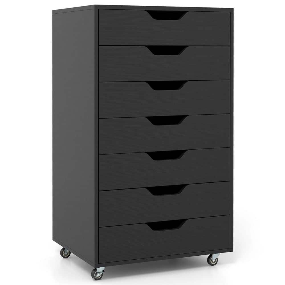Black 34.5 in. H 7-Drawer Chest Wooden Storage Dresser with Multi-Drawer and Rolling Wheels price history on PriceWatchPro