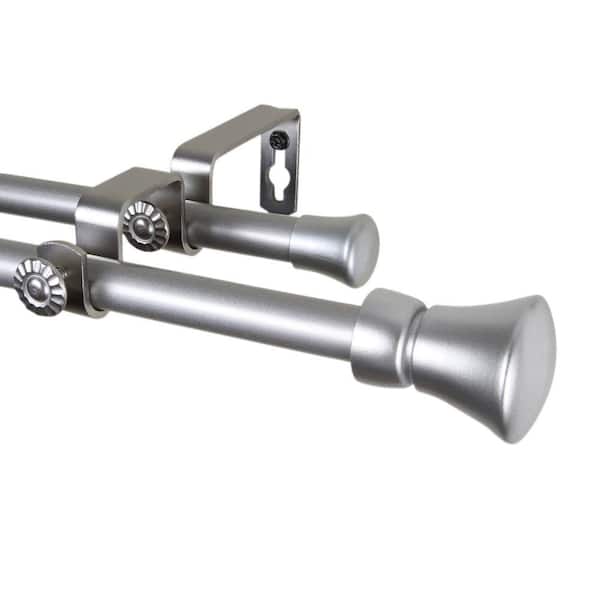 Rod Desyne 84 in. - 120 in. Telescoping 5/8 in. Double Curtain Rod Kit with Cora Finial in Satin Nickel