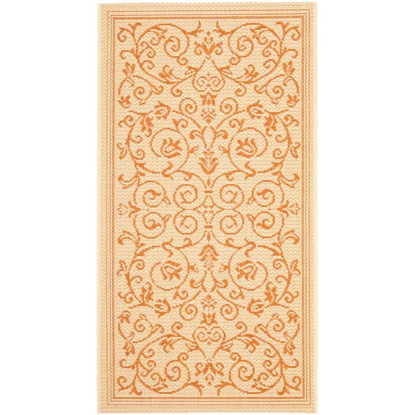 SAFAVIEH Courtyard Natural/Terracotta Doormat 2 ft. x 4 ft. Border Indoor/Outdoor Patio Area Rug