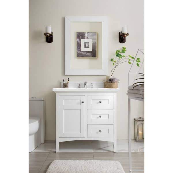 James Martin Vanities Palisades 36 in. W x 23.5 in.D x 35.3 in. H Single Vanity in Bright White with Quartz Top in Classic White