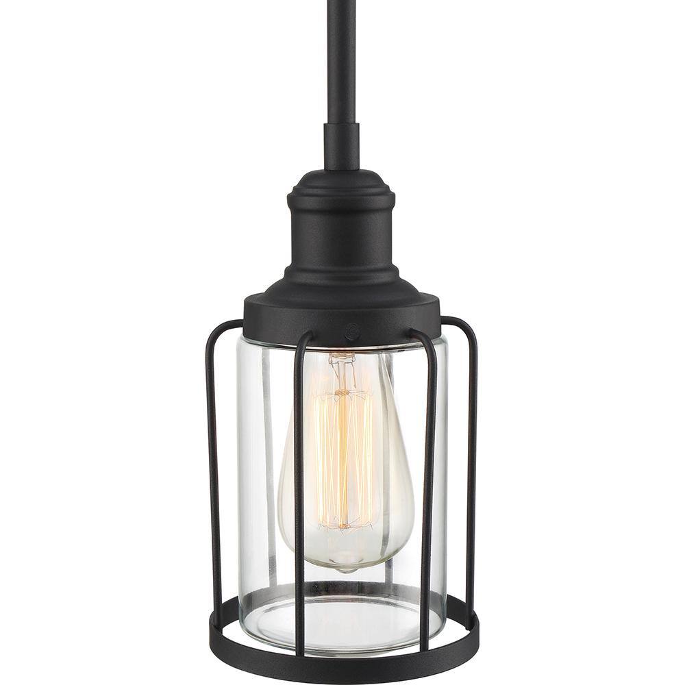 Ludlow Matte Black 5" Mini Industrial Pendant with Caged Glass