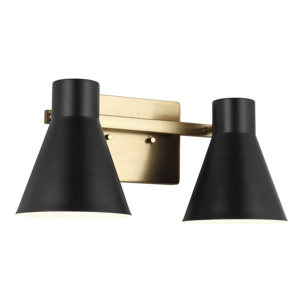 Towner Satin Brass 2-Light Vanity with Black Steel Shades