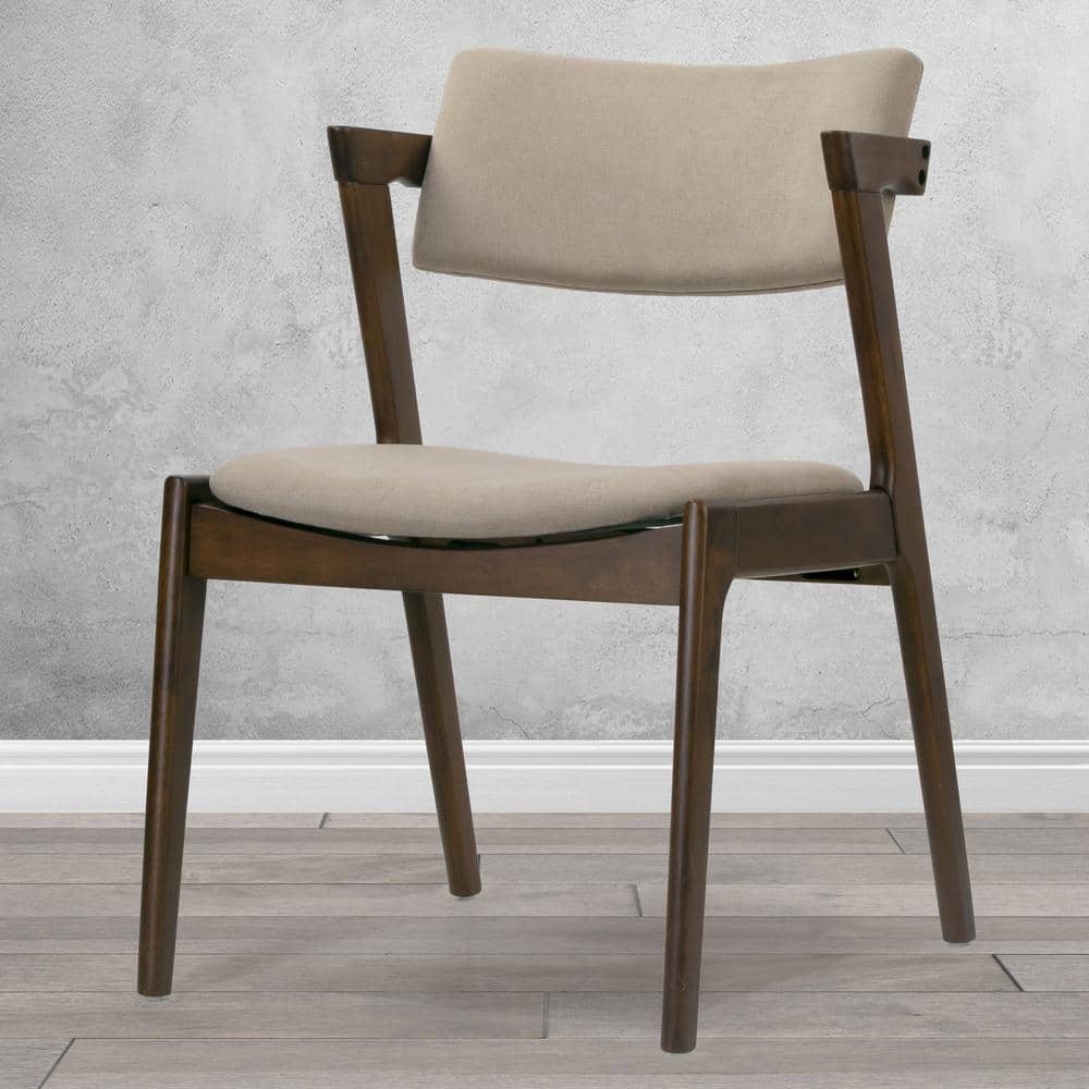 Glamour Home Set of 2 Auden Retro Modern Dark Brown Wood Wing Chair with Beige Fabric Seat